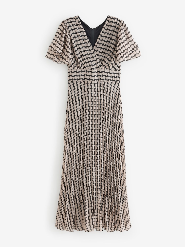 Jolie Moi Black Chiffon Ruflle Sleeve Pleated Maxi Dress - Image 7 of 7 Jolie Moi Black Chiffon Ruflle Sleeve Pleated Maxi Dress - Image 7 of 7