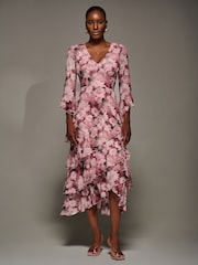 Jolie Moi Pink Mesh Ruffle Sleeve Tiered Midaxi Dress - Image 5 of 6