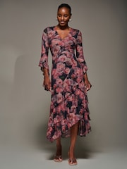 Jolie Moi Red Mesh Ruffle Sleeve Tiered Midaxi Dress - Image 5 of 6