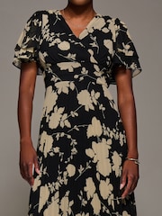 Jolie Moi Black Chiffon Ruflle Sleeve Pleated Maxi Dress - Image 3 of 7
