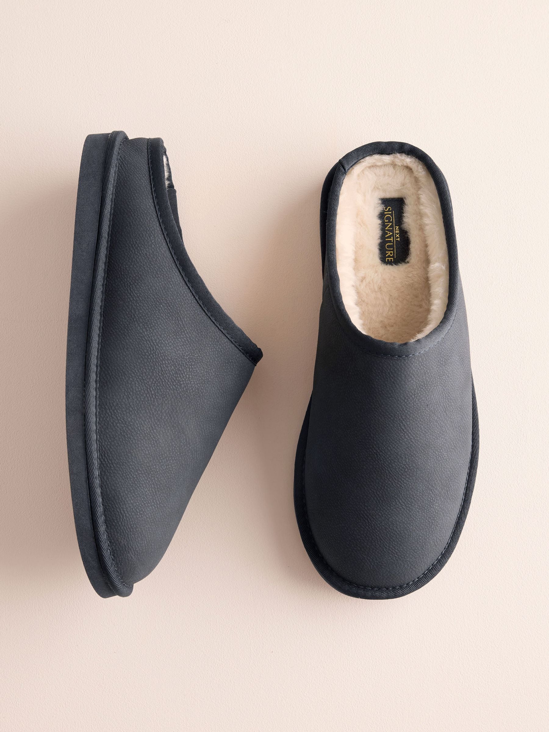 Buy Navy Signature Coated Leather Mule Slippers from Next South Africa