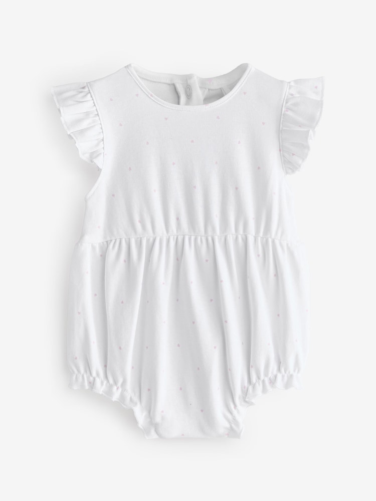 White Short Sleeve Frill Heart Print Bodysuit - Image 1 of 1