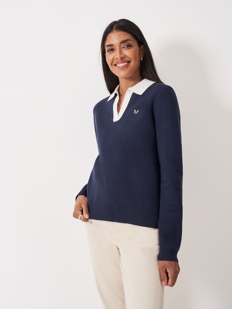 Crew Clothing Company Blue Rosa Knitted Rugby Jumper - Image 1 of 5