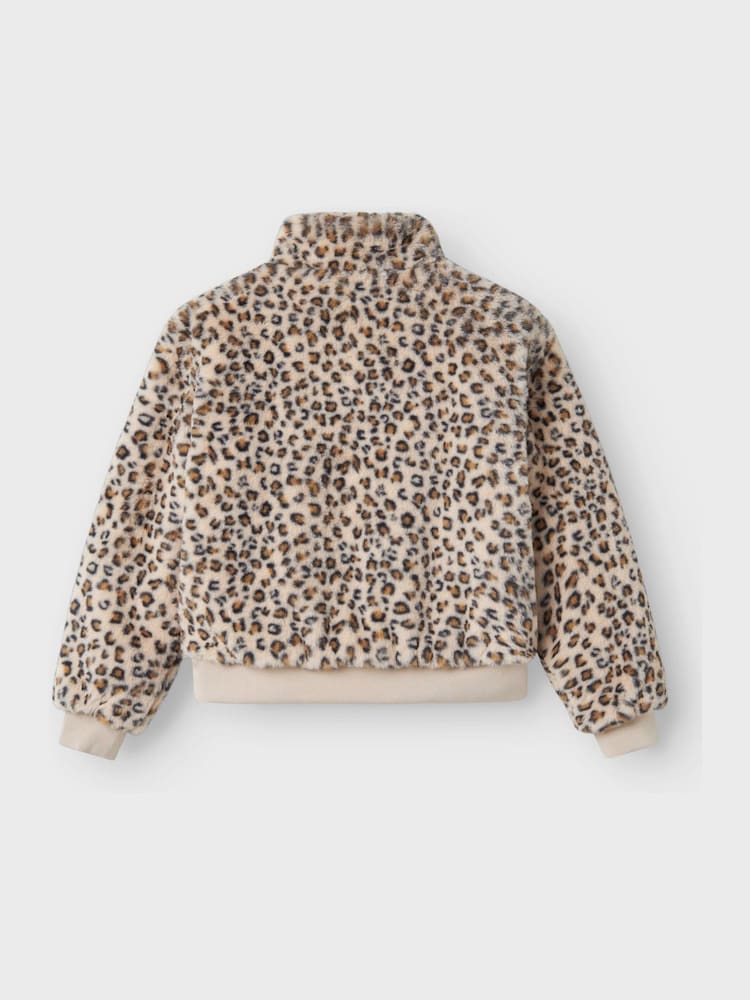 Name It Grey Faux Fur Leopard Zip Through Jacket - Image 2 of 4 Name It Grey Faux Fur Leopard Zip Through Jacket - Image 2 of 4