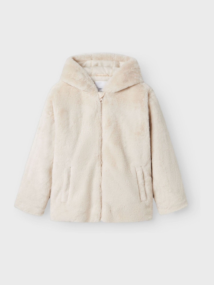 Name It Grey Faux Fur Hooded Zip Through Jacket - Image 1 of 2