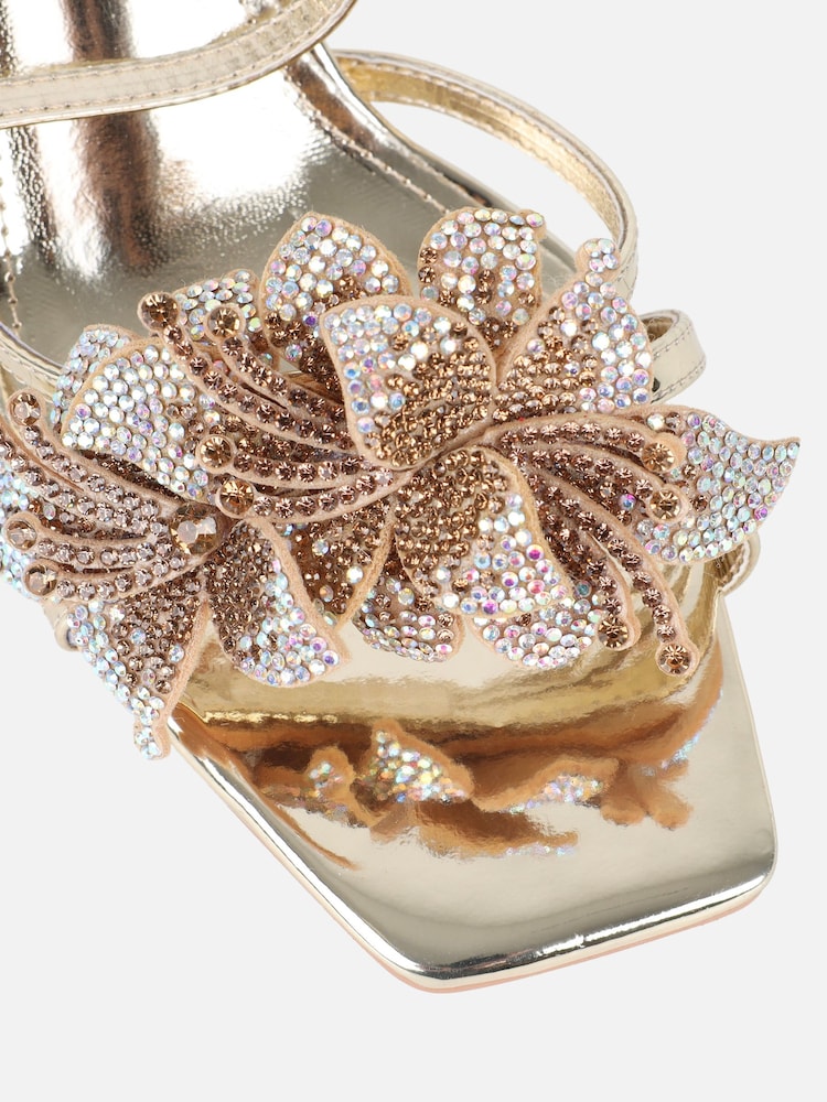 Simmi London Gold Polly Flower Detail Heeled Sandals - Image 4 of 4