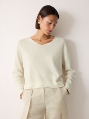 Jigsaw Cream Linen Cotton Twist Hem Jumper - Image 1 of 2