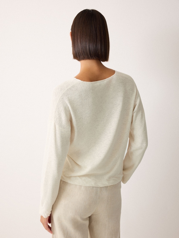 Jigsaw Cream Linen Cotton Twist Hem Jumper - Image 2 of 2