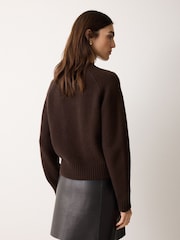 Jigsaw Brown Wool Blend Satin Trim Cardigan - Image 2 of 5