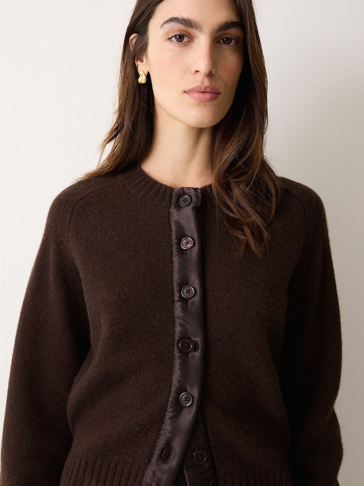 Buy Jigsaw Brown Wool Blend Satin Trim Cardigan from the Next UK