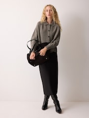 لون طبيعي - سترة كارديغان بياقة من مزيج الصوف من Jigsaw - Image 3 of 5