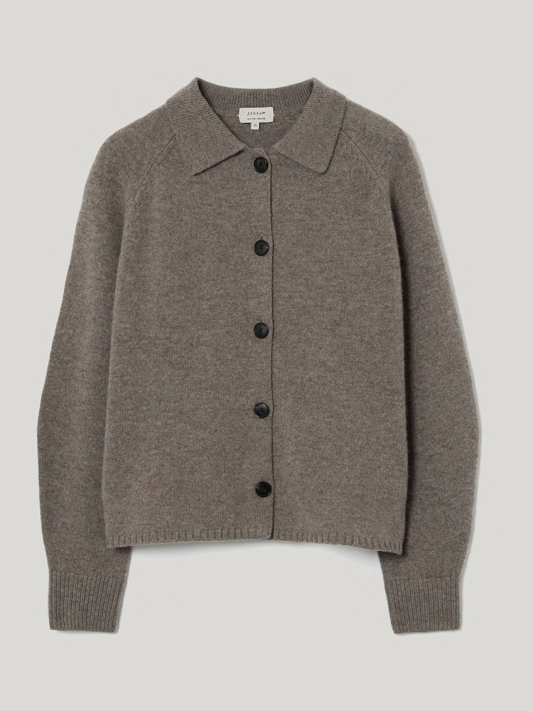 لون طبيعي - سترة كارديغان بياقة من مزيج الصوف من Jigsaw - Image 5 of 5