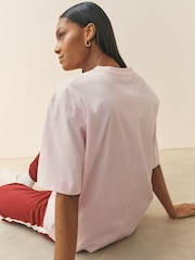 Rozā - Nothing Ordinary Oversized Logo Pure Cotton T-Shirt - Attēls 3 no 4