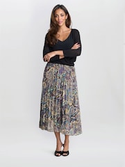 Gina Bacconi Blue Pleated Jacquard Skirt - Image 1 of 5