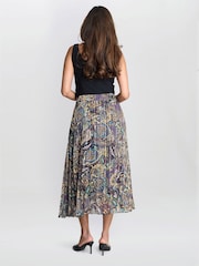Gina Bacconi Blue Pleated Jacquard Skirt - Image 2 of 5