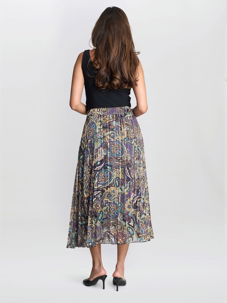 Gina Bacconi Blue Pleated Jacquard Skirt - Image 2 of 5