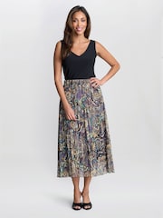 Gina Bacconi Blue Pleated Jacquard Skirt - Image 3 of 5