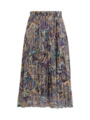 Gina Bacconi Blue Pleated Jacquard Skirt - Image 5 of 5