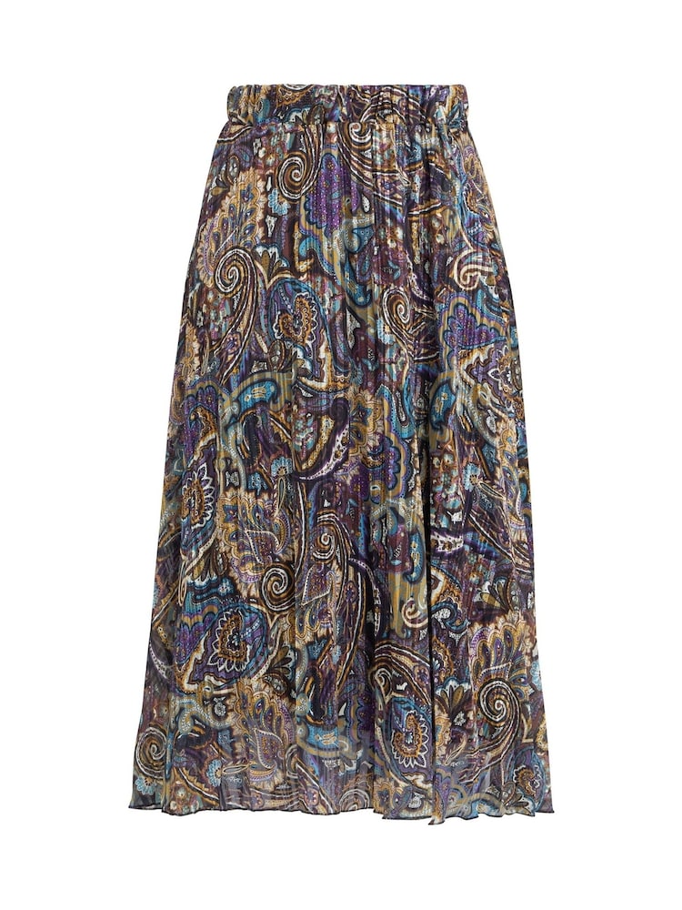 Gina Bacconi Blue Pleated Jacquard Skirt - Image 5 of 5