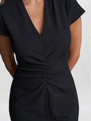 Gina Bacconi Maurine Ruched Midi Black Dress - Image 4 of 5