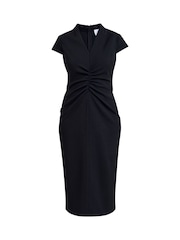 Gina Bacconi Maurine Ruched Midi Black Dress - Image 5 of 5