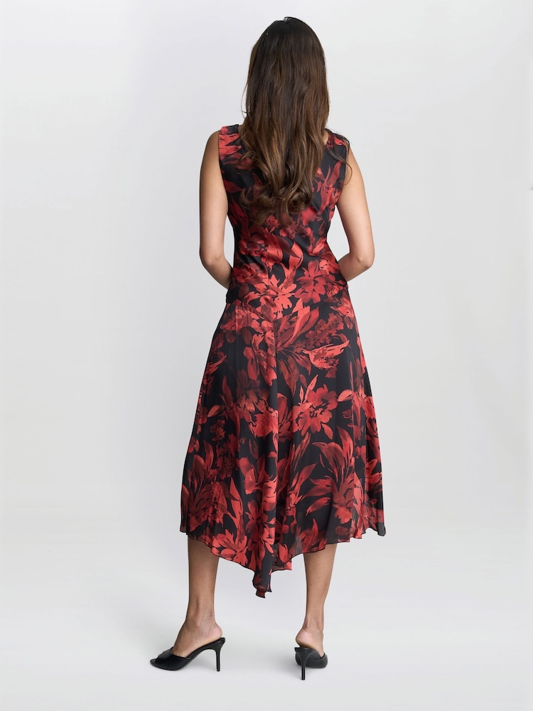 Gina Bacconi Red Aneesha Floral Midi Dress - Image 2 of 5 Gina Bacconi Red Aneesha Floral Midi Dress - Image 2 of 5