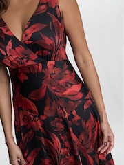 Gina Bacconi Red Aneesha Floral Midi Dress - Image 4 of 5