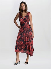 Gina Bacconi Red Aneesha Floral Midi Dress - Image 5 of 5