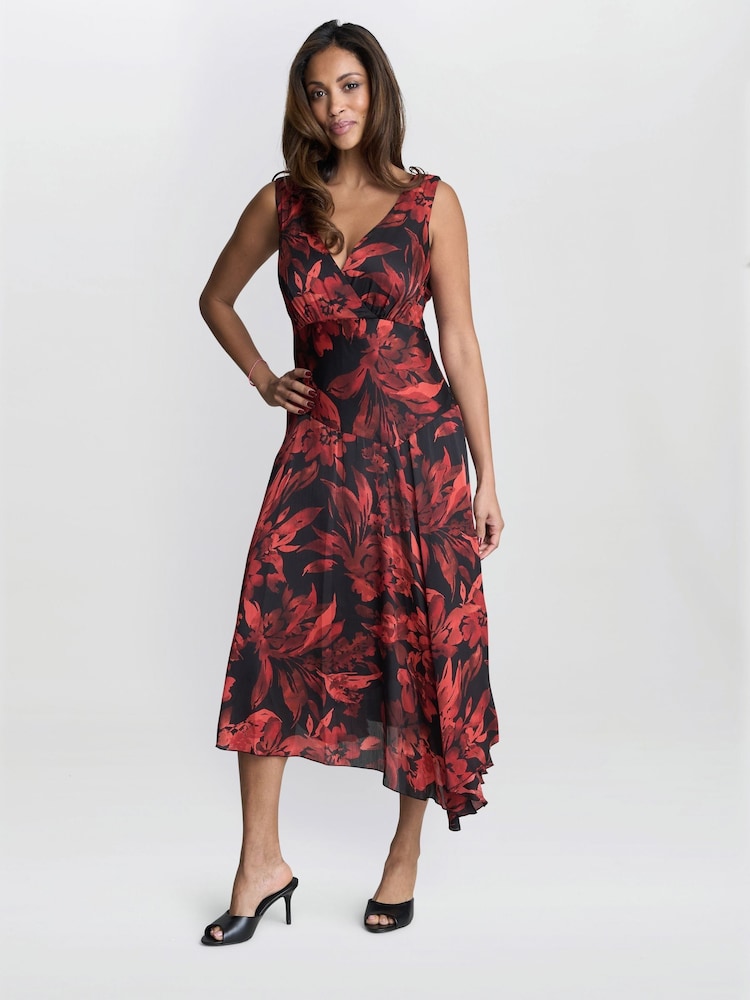 Gina Bacconi Red Aneesha Floral Midi Dress - Image 5 of 5 Gina Bacconi Red Aneesha Floral Midi Dress - Image 5 of 5