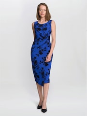Gina Bacconi Blue Ashley Floral Midi Dress - Image 1 of 4