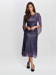 Gina Bacconi Purple Ciara Metallic Knit Maxi Dress - Image 1 of 6