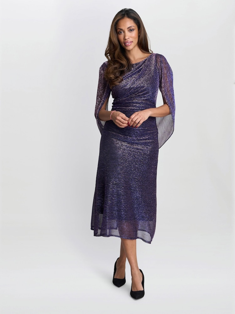 Gina Bacconi Purple Ciara Metallic Knit Maxi Dress - Image 1 of 6 Gina Bacconi Purple Ciara Metallic Knit Maxi Dress - Image 1 of 6