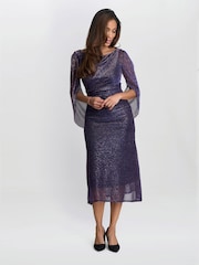 Gina Bacconi Purple Ciara Metallic Knit Maxi Dress - Image 5 of 6