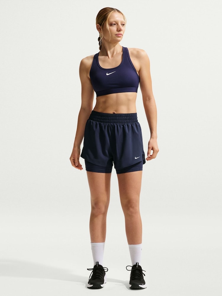 Nike Blue One Dri-FIT High-Waisted 3" 2-in-1 Shorts - Image 1 of 6 Nike Blue One Dri-FIT High-Waisted 3" 2-in-1 Shorts - Image 1 of 6