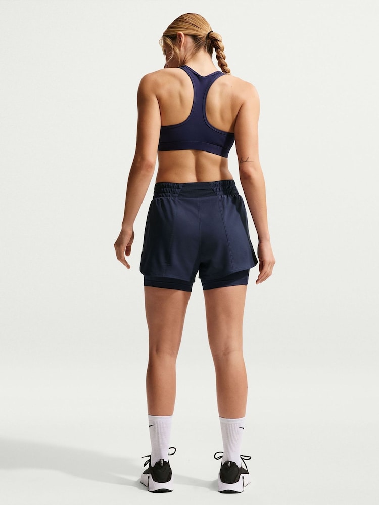 Nike Blue One Dri-FIT High-Waisted 3" 2-in-1 Shorts - Image 2 of 6 Nike Blue One Dri-FIT High-Waisted 3" 2-in-1 Shorts - Image 2 of 6