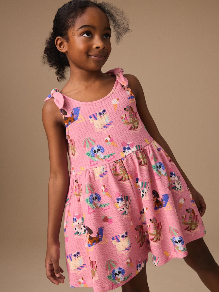 Pink Pet Print Tie Shoulder Playsuit (3-16yrs) - Image 1 of 3