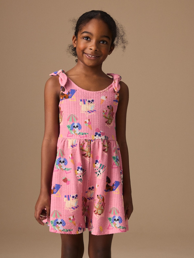 Pink Pet Print Tie Shoulder Playsuit (3-16yrs) - Image 2 of 3