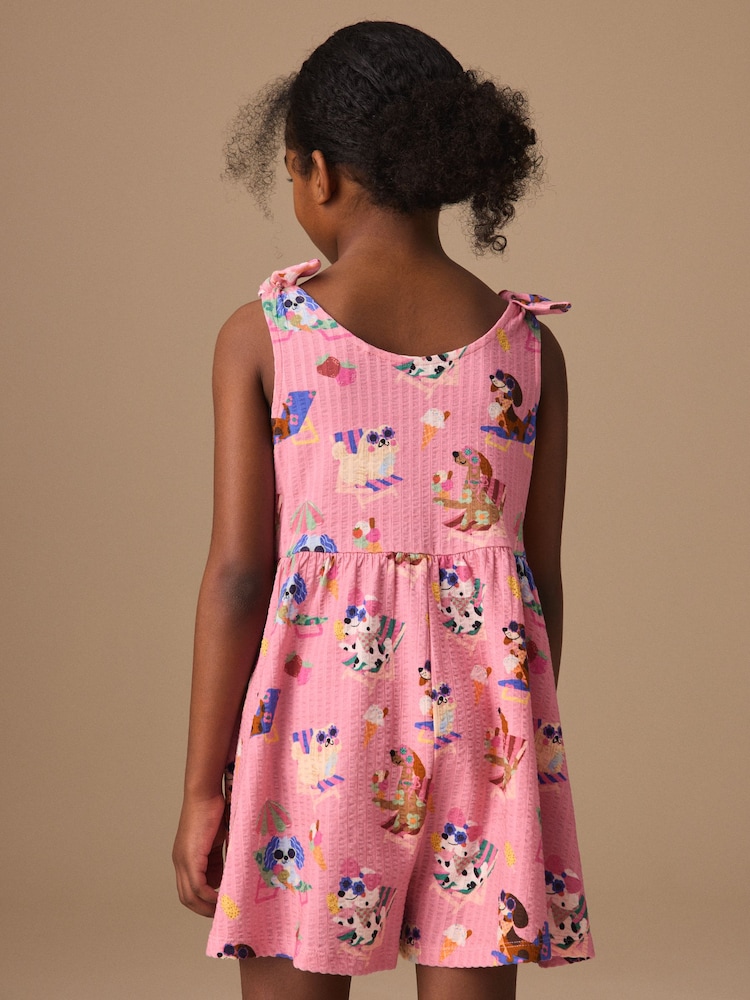 Pink Pet Print Tie Shoulder Playsuit (3-16yrs) - Image 3 of 3