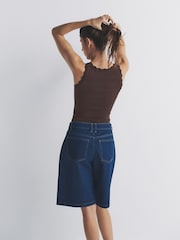 The Set 3 Pack Scallop Trim Ribbed Vest Black/Chocolate Brown/White - Image 3 of 6