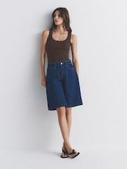 The Set 3 Pack Scallop Trim Ribbed Vest Black/Chocolate Brown/White - Image 4 of 6