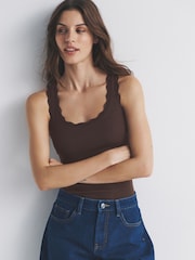 The Set 3 Pack Scallop Trim Ribbed Vest Black/Chocolate Brown/White - Image 5 of 6