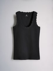 The Set 3 Pack Scallop Trim Ribbed Vest Black/Chocolate Brown/White - Image 7 of 11