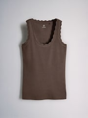 The Set 3 Pack Scallop Trim Ribbed Vest Black/Chocolate Brown/White - Image 9 of 11