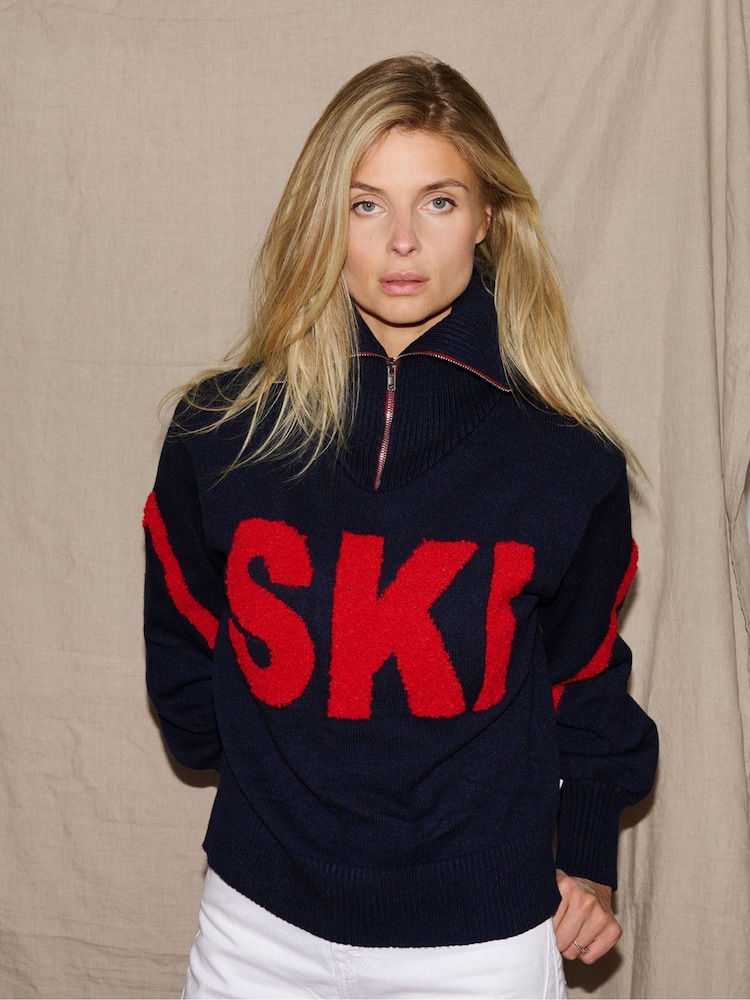 The Little Tailor Zip Neck Relaxed Fit Ski Christmas Jumper - Image 1 of 9 The Little Tailor Zip Neck Relaxed Fit Ski Christmas Jumper - Image 1 of 9