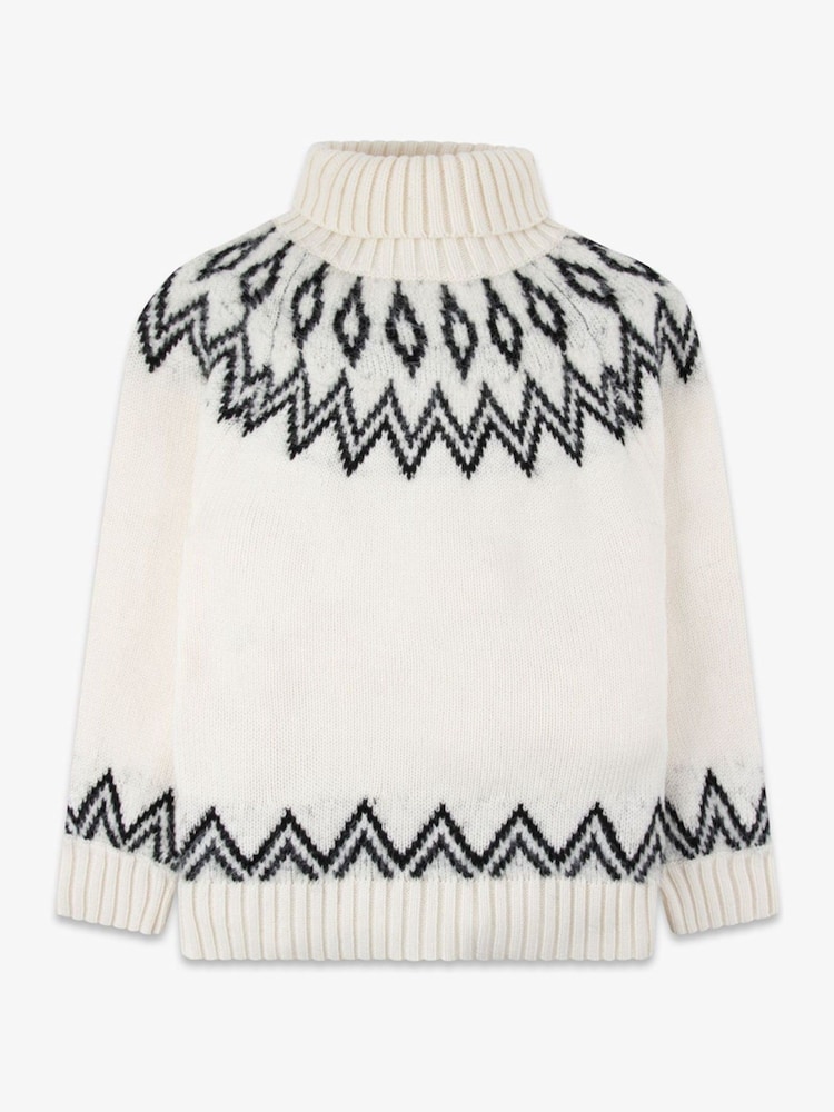 The Little Tailor Kids Cream Diamond Fairisle Knitted Christmas Jumper - Image 1 of 4