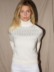 The Little Tailor Smart Linear Diamond Fairisle Roll Neck Luxury Knit Jumper - Image 6 of 8