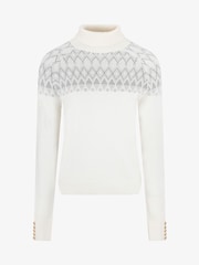 Creme - The Little Tailor Smart Linear Diamond Fairisle Roll Neck Luxury Knit Jumper - Bild 9 von 12