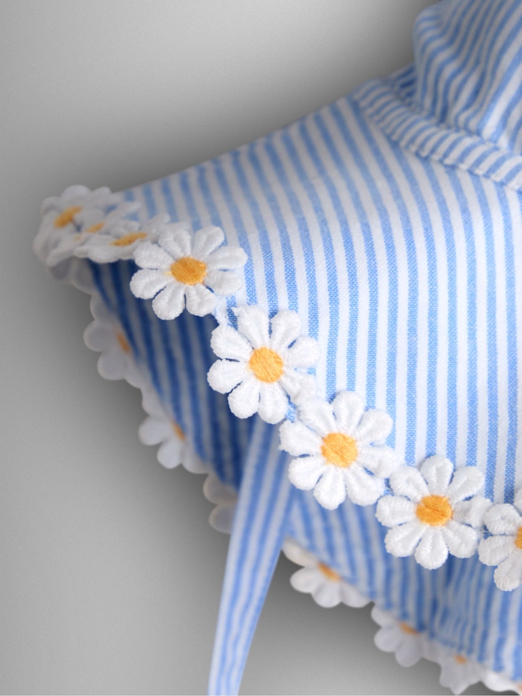 Blå - JoJo Maman Bébé Daisy Trim Seersucker Floppy Sun Hat - Bilde 2 av 3