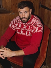 The Little Tailor Red Christmas Half Fairisle Cotton Jumper - Image 1 of 3