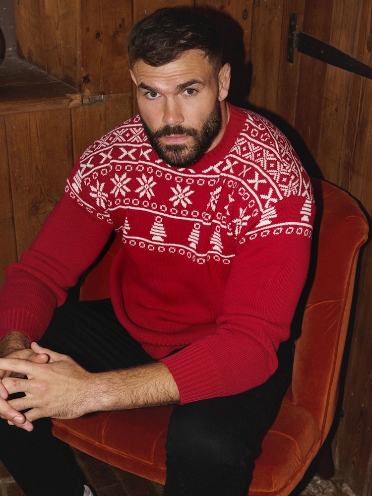 The Little Tailor Red Christmas Half Fairisle Cotton Jumper - Image 1 of 3 The Little Tailor Red Christmas Half Fairisle Cotton Jumper - Image 1 of 3